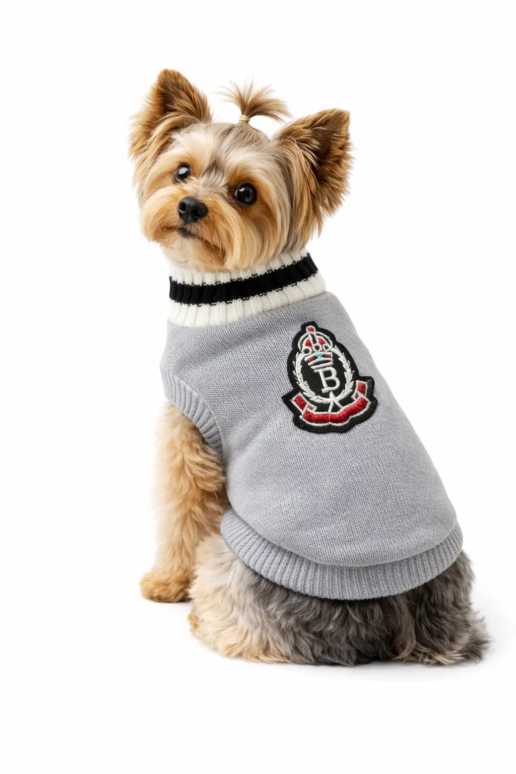 Плетен пуловер за Йорки – Класически стил сив